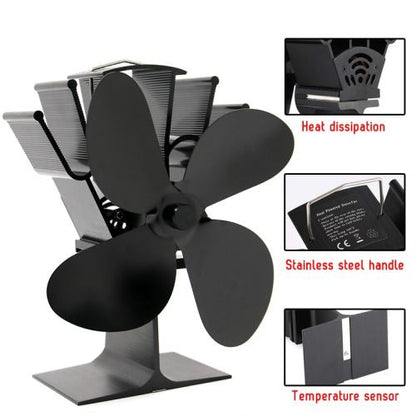 Heat Powered Stove Fan with Four Blades and Automatic Start