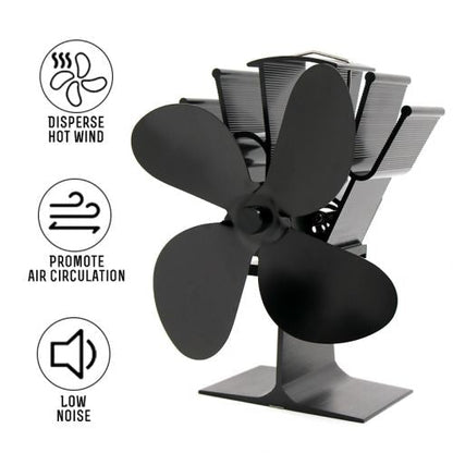 Heat Powered Stove Fan with Four Blades and Automatic Start
