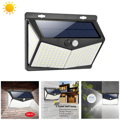 Solar Motion Sensor Light with 208 LED Array and 16 Foot Detection, Weather Resistant