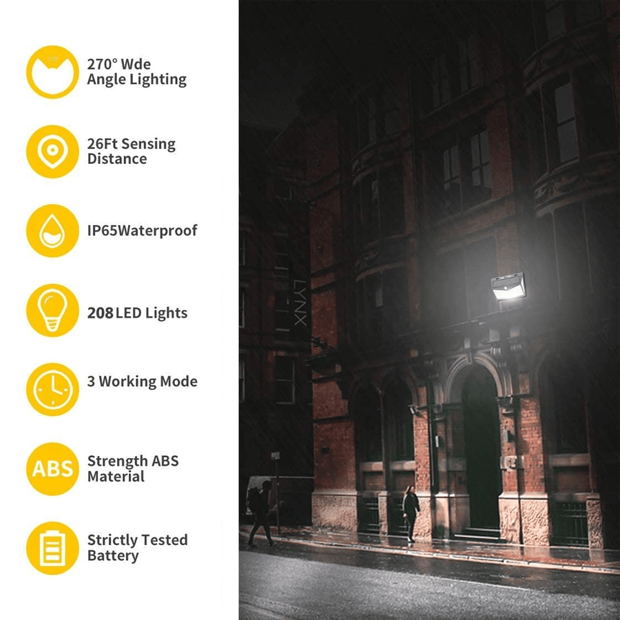 Solar Motion Sensor Light with 208 LED Array and 16 Foot Detection, Weather Resistant