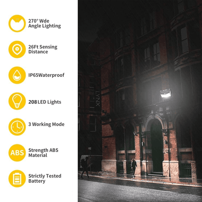 Solar Motion Sensor Light with 208 LED Array and 16 Foot Detection, Weather Resistant