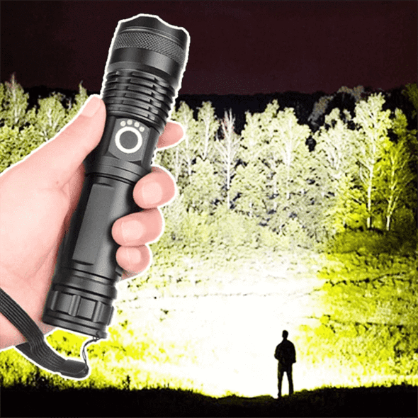 Rechargeable Flashlight with Telescopic Zoom and Three Brightness Modes, IPX6 Water Resistant