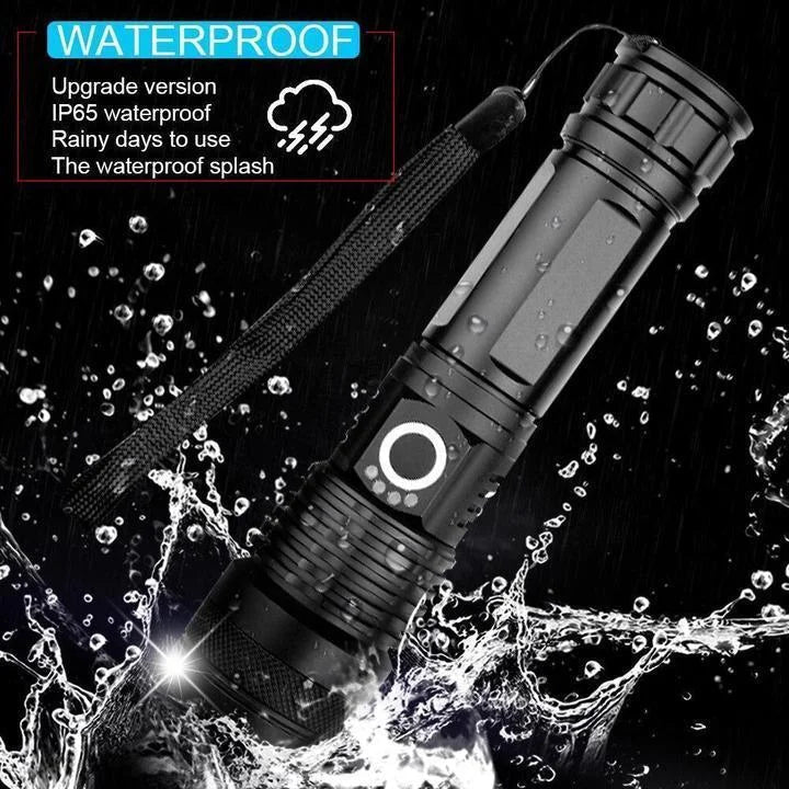 Rechargeable Flashlight with Telescopic Zoom and Three Brightness Modes, IPX6 Water Resistant