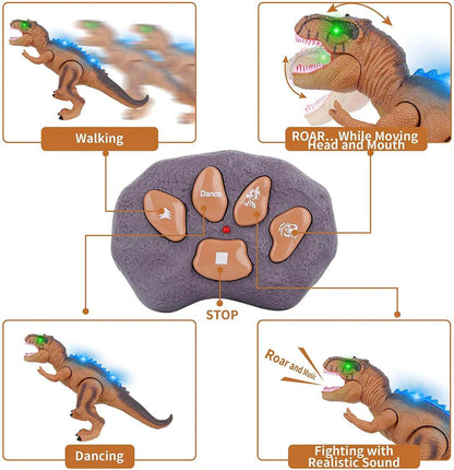 Remote Control T-Rex Dinosaur Toy with Multi-Directional Walking and LED Light Up