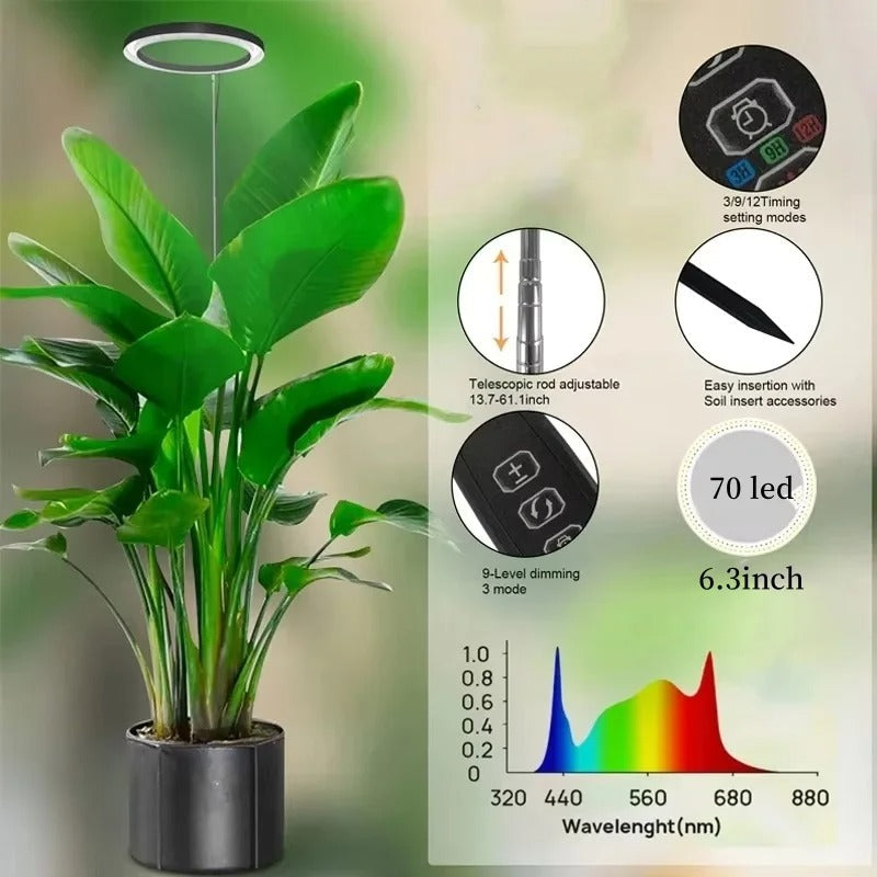 Full Spectrum LED Grow Light with Adjustable Height and Nine Brightness Settings