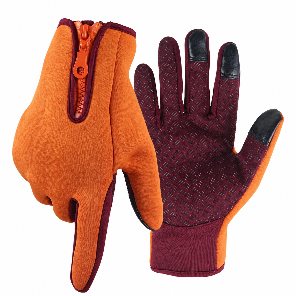 Touchscreen Winter Gloves with Silicone Grip Palm and Zippered Wrist Cuff