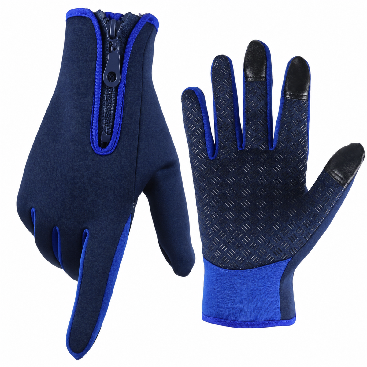 Touchscreen Winter Gloves with Silicone Grip Palm and Zippered Wrist Cuff