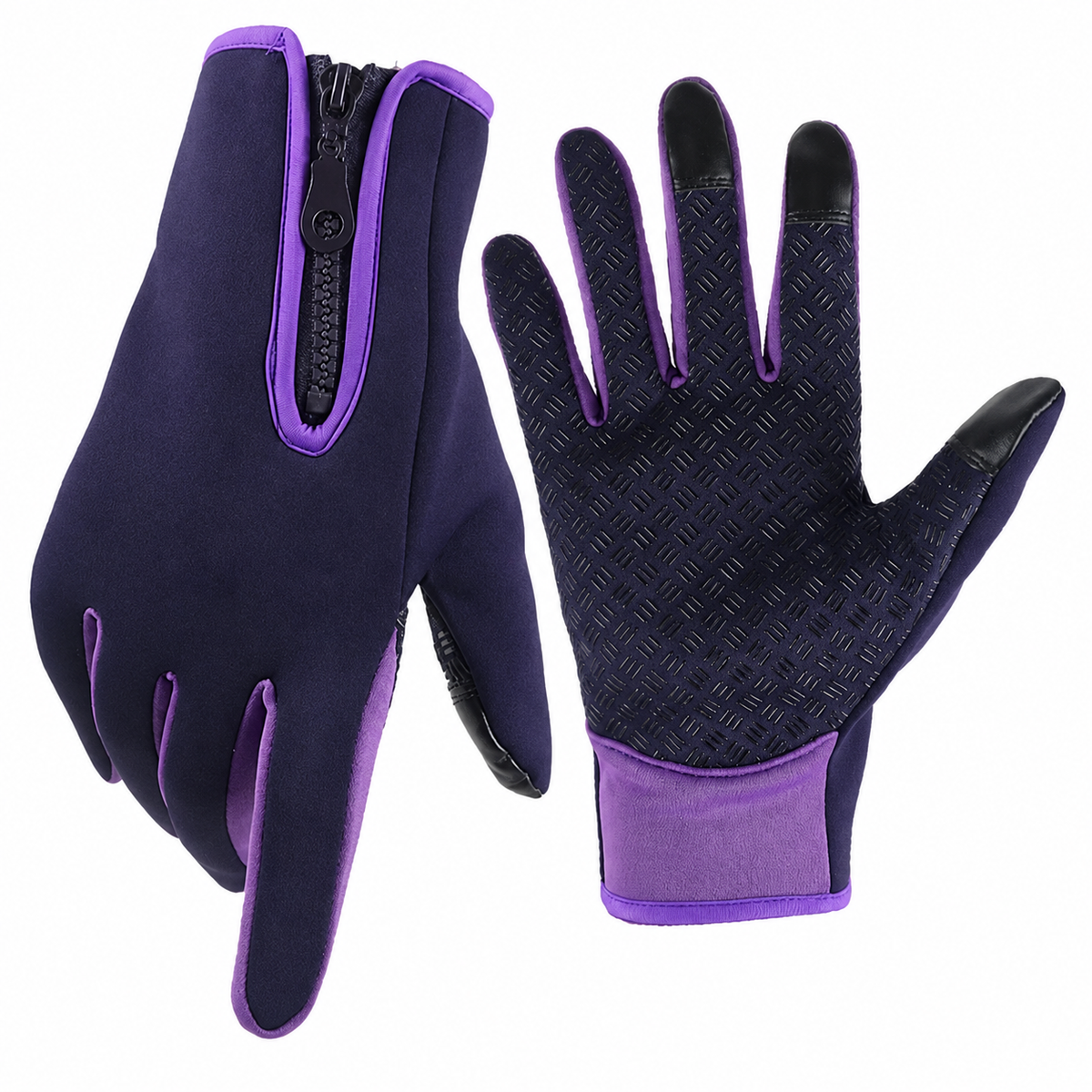 Touchscreen Winter Gloves with Silicone Grip Palm and Zippered Wrist Cuff