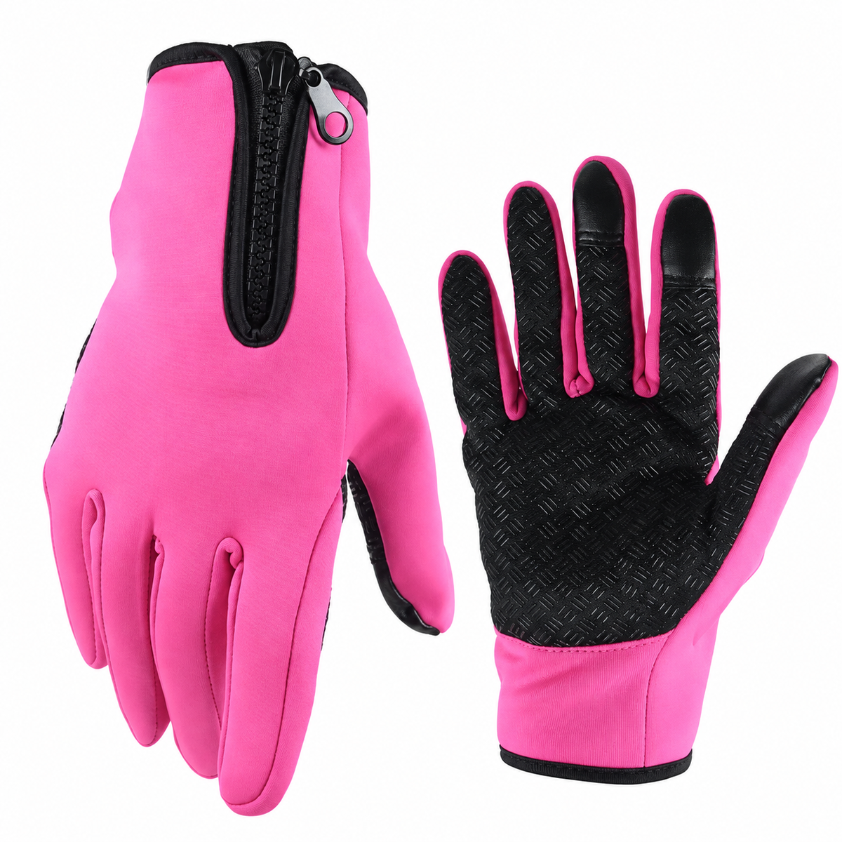 Touchscreen Winter Gloves with Silicone Grip Palm and Zippered Wrist Cuff