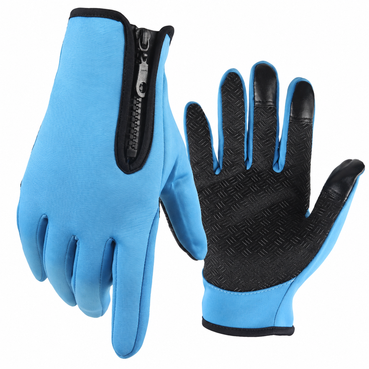 Touchscreen Winter Gloves with Silicone Grip Palm and Zippered Wrist Cuff