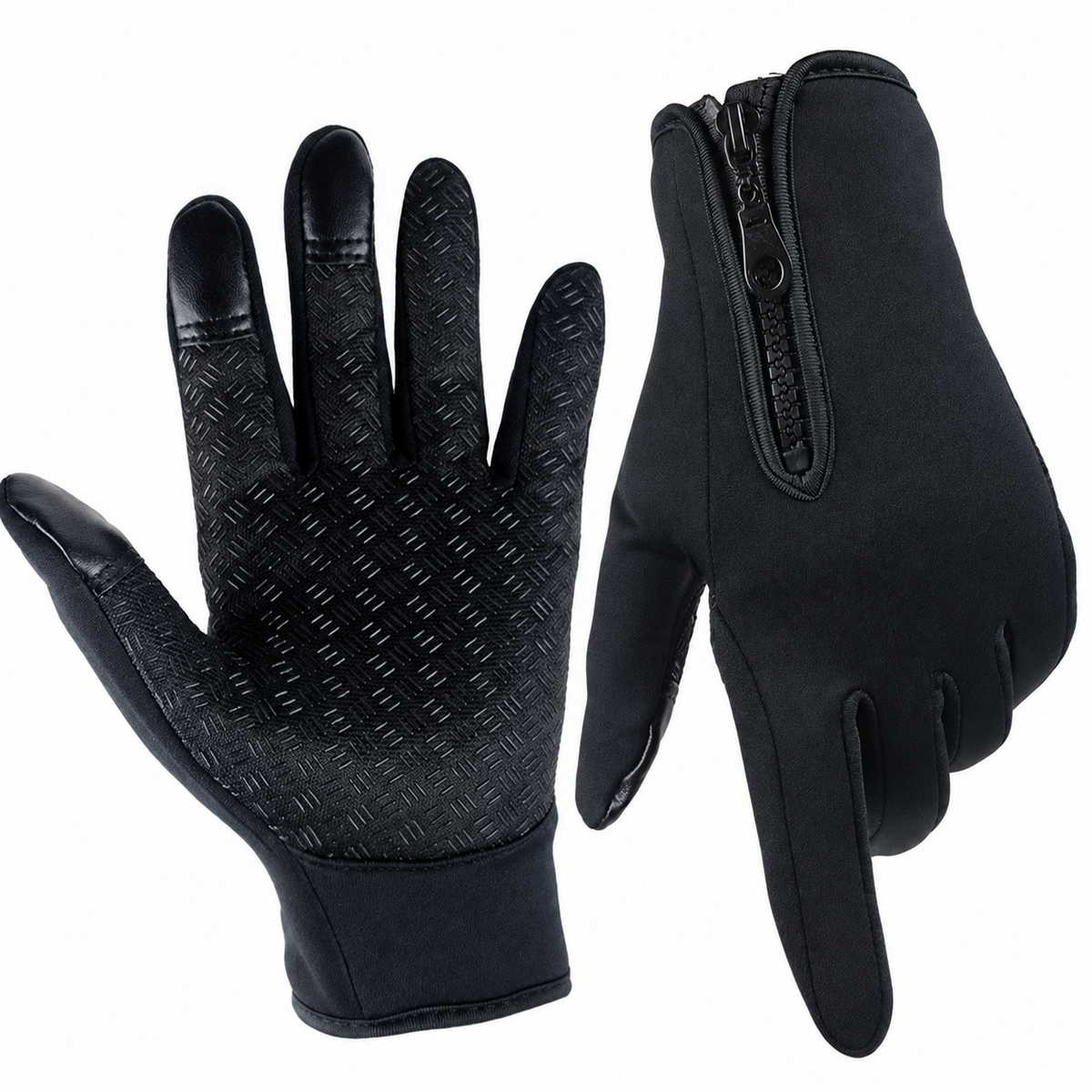 Touchscreen Winter Gloves with Silicone Grip Palm and Zippered Wrist Cuff