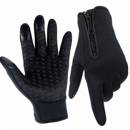 Touchscreen Winter Gloves with Silicone Grip Palm and Zippered Wrist Cuff