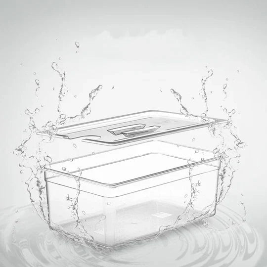 Clear Sous Vide Container with Measurement Markings and Fitted Lid