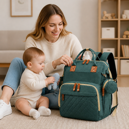 Diaper Backpack with Foldable Baby Bed and Padded Straps, Multiple Storage Compartments