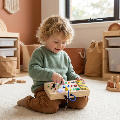 Wooden Sensory Board with Working Switches and Light Effects for Toddlers