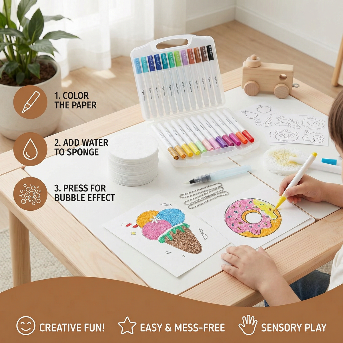 Sponge Stamp Painting Set with Textured Bubble Effects and Color Blending