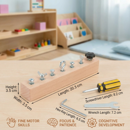Wooden Screw Toy Set with Threaded Pieces and Shape Sorting for Fine Motor Skills