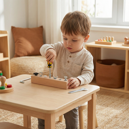 Wooden Screw Toy Set with Threaded Pieces and Shape Sorting for Fine Motor Skills