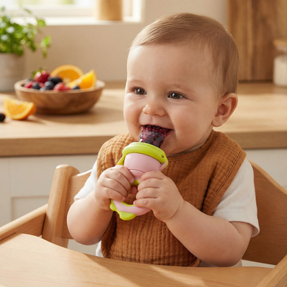 Silicone Fruit Feeder with Press Plunger and Teething Relief for Babies