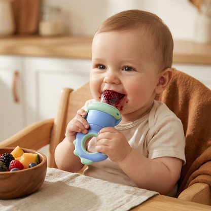 Silicone Fruit Feeder with Press Plunger and Teething Relief for Babies