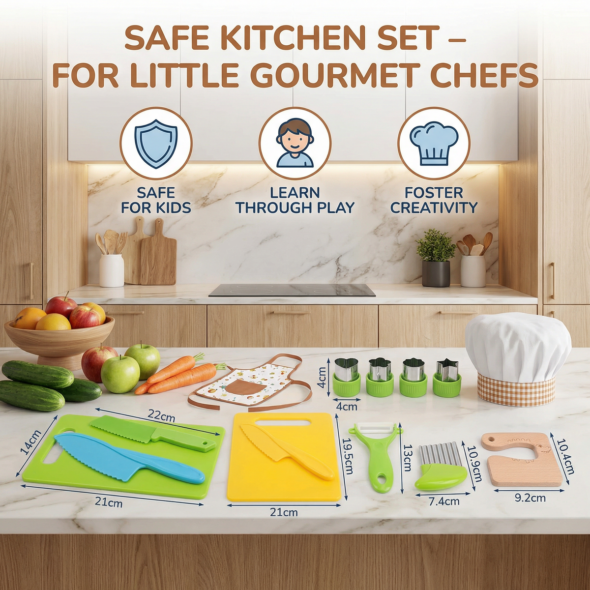 Kids Play Cooking Set with Ergonomic Handles and Non-Toxic Materials