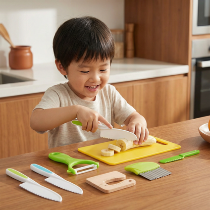 Kids Play Cooking Set with Ergonomic Handles and Non-Toxic Materials
