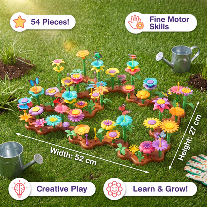 Colorful Flower Pegging Game with Stackable Pegs and Base Board for Kids