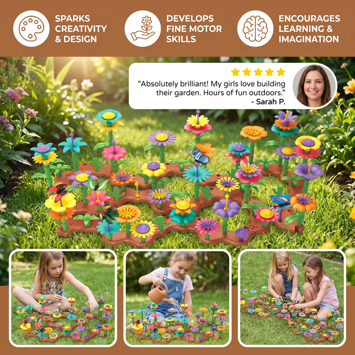 Colorful Flower Pegging Game with Stackable Pegs and Base Board for Kids