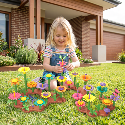 Colorful Flower Pegging Game with Stackable Pegs and Base Board for Kids