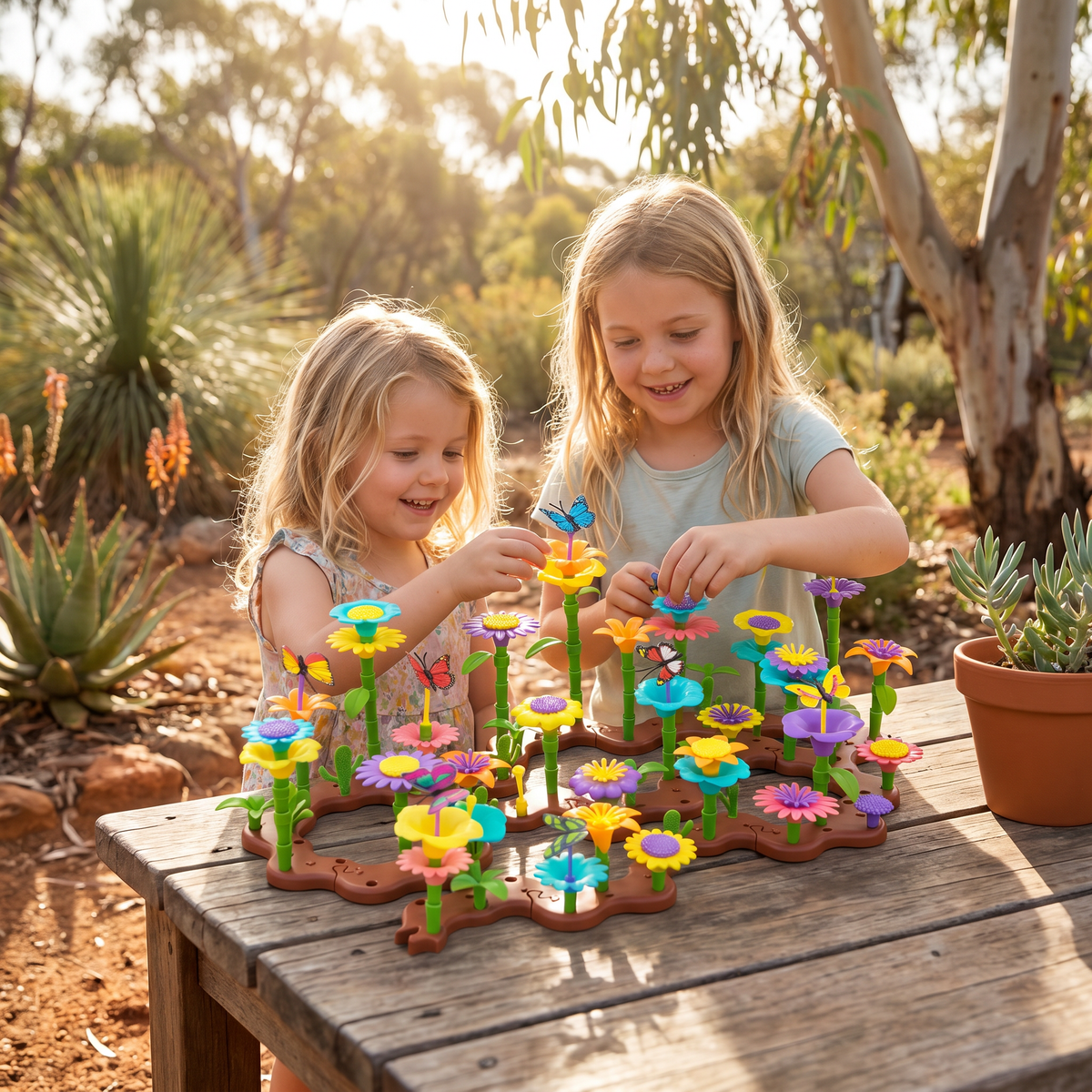 Colorful Flower Pegging Game with Stackable Pegs and Base Board for Kids