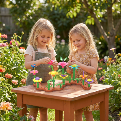 Colorful Flower Pegging Game with Stackable Pegs and Base Board for Kids