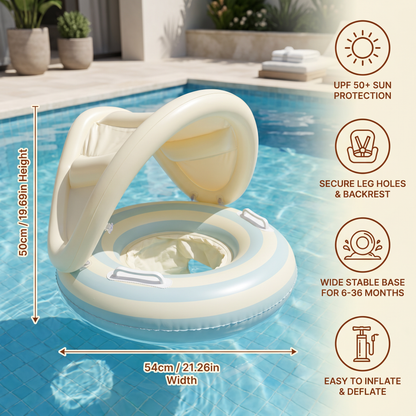 Inflatable Baby Swim Ring with Removable Sun Canopy and Integrated Seat, 6-36 Months