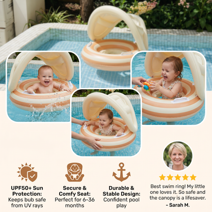Inflatable Baby Swim Ring with Removable Sun Canopy and Integrated Seat, 6-36 Months
