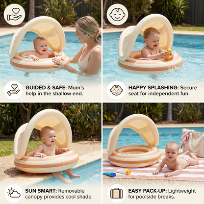Inflatable Baby Swim Ring with Removable Sun Canopy and Integrated Seat, 6-36 Months