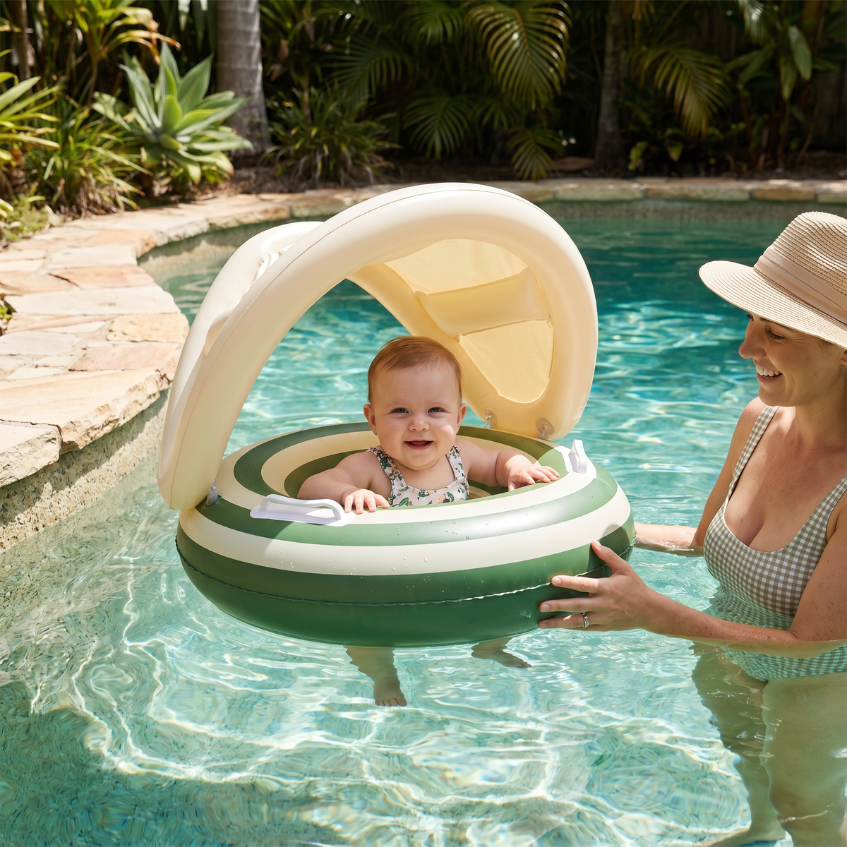 Inflatable Baby Swim Ring with Removable Sun Canopy and Integrated Seat, 6-36 Months