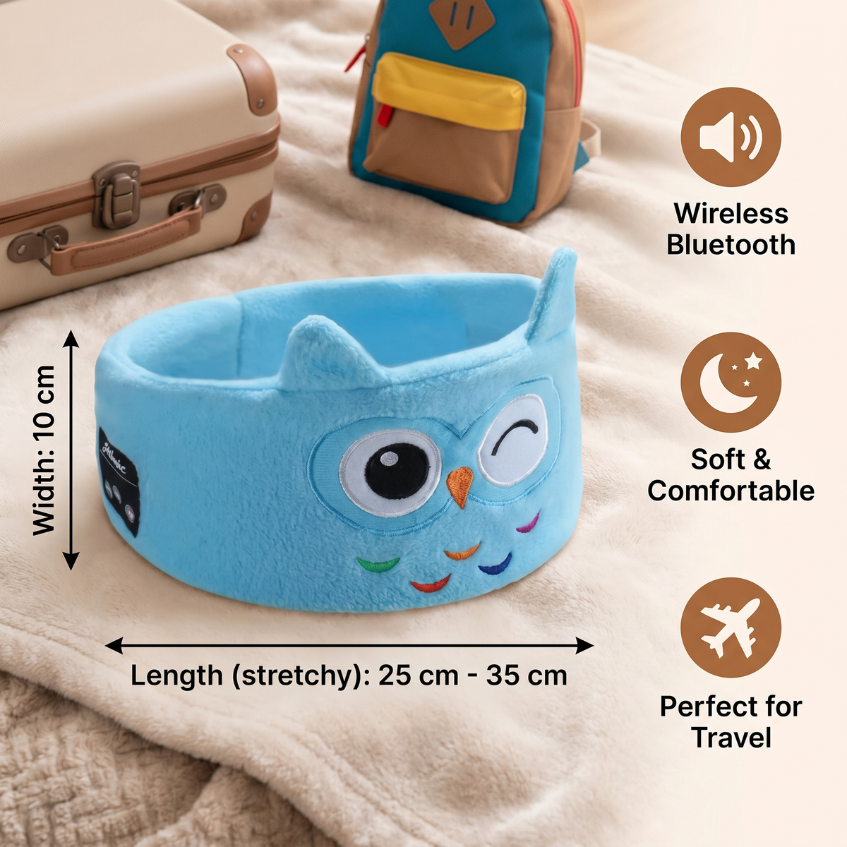 Wireless Sleep Headband with Flat Speakers and Stretchable Fabric for Travel