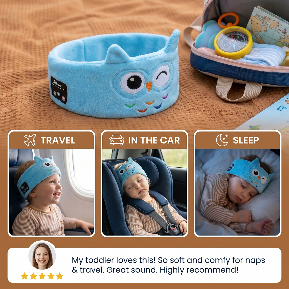 Wireless Sleep Headband with Flat Speakers and Stretchable Fabric for Travel