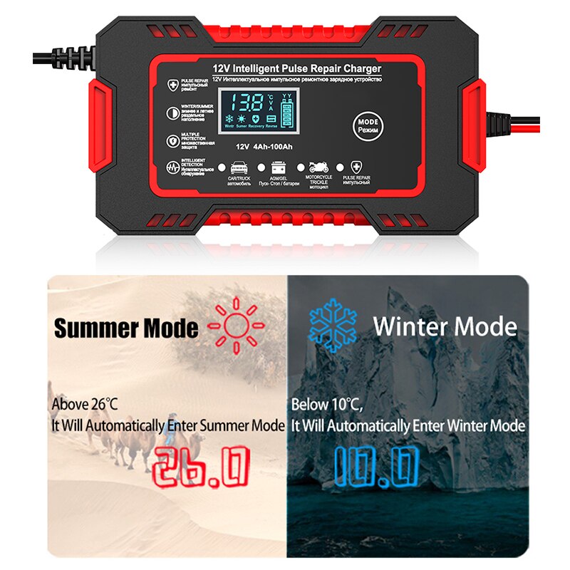 12V 6A Pulse Repair Charger with LCD Display and Multi-Battery Compatibility