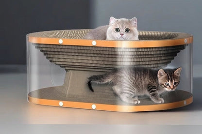 Cat Scratching Board with Raised Nest and Corrugated Cardboard Surface for Indoor Play