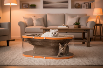 Cat Scratching Board with Raised Nest and Corrugated Cardboard Surface for Indoor Play