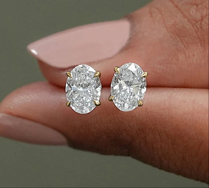 Moissanite Oval Stud Earrings with D Color VVS1 Stones and Sterling Silver Setting, 0.5-5ct