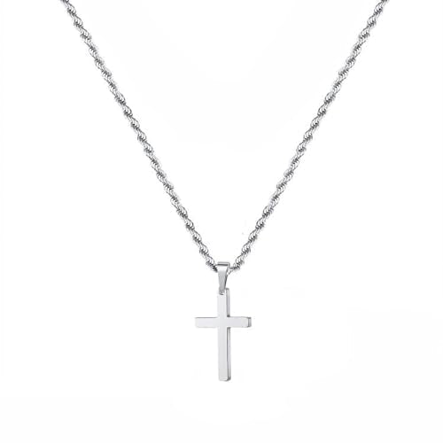 Cross Pendant Necklace with Stainless Steel Link Chain and Hook Closure, 24 Inch Silver