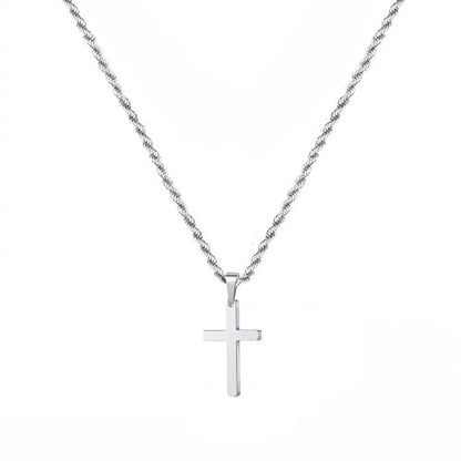 Cross Pendant Necklace with Stainless Steel Link Chain and Hook Closure, 24 Inch Silver