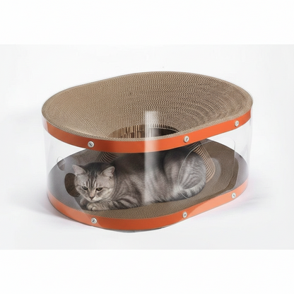 Cat Scratching Board with Raised Nest and Corrugated Cardboard Surface for Indoor Play
