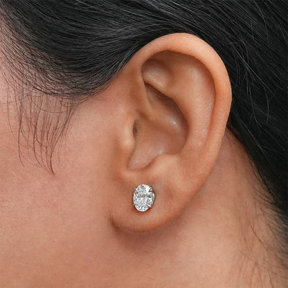 Moissanite Oval Stud Earrings with D Color VVS1 Stones and Sterling Silver Setting, 0.5-5ct