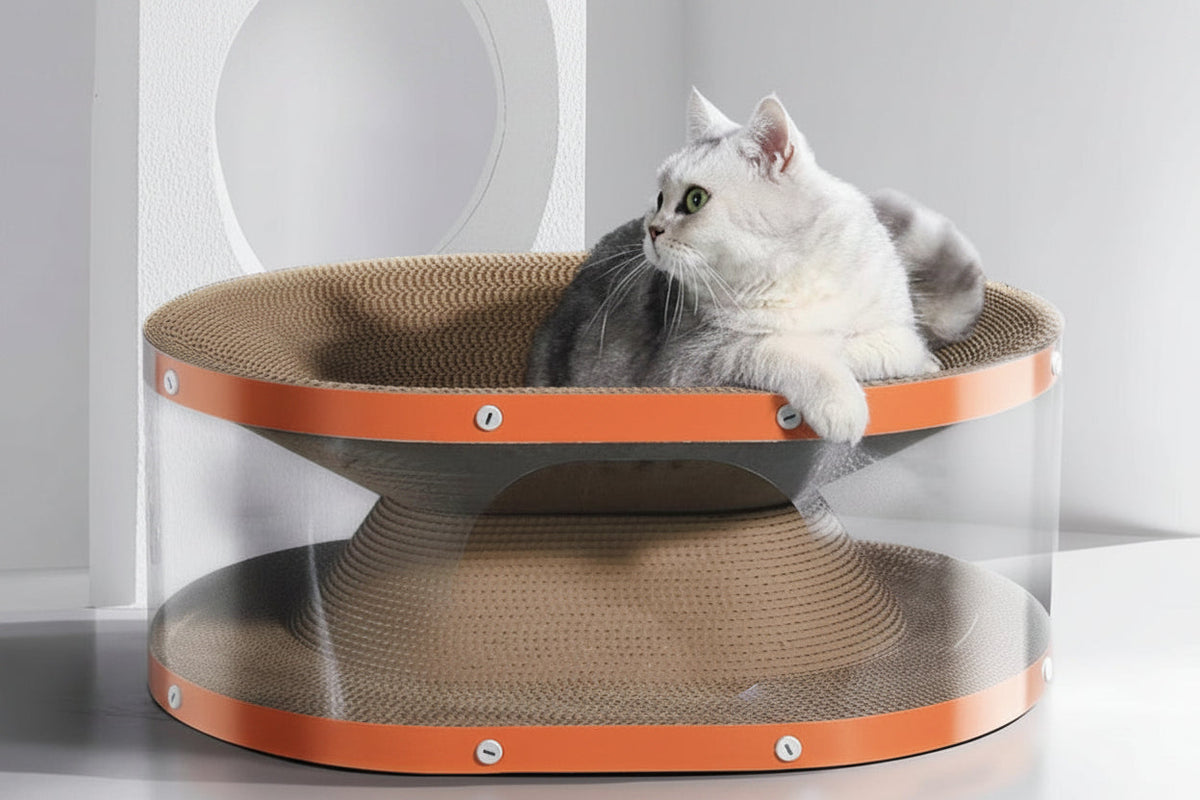 Cat Scratching Board with Raised Nest and Corrugated Cardboard Surface for Indoor Play