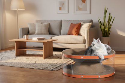 Cat Scratching Board with Raised Nest and Corrugated Cardboard Surface for Indoor Play