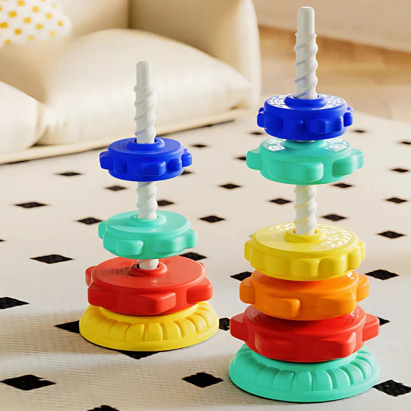 Colorful Spinning Tower Stacking Toy with Rotating Sections and Shape Learning