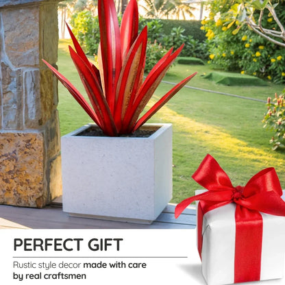 Metal Agave Plant Sculpture with Rust Finish and Metallic Highlights for Outdoor Decor