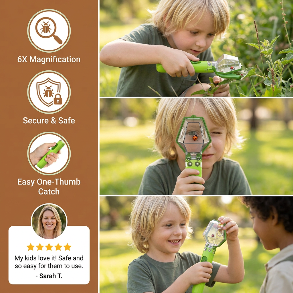 Insect Catcher with 6X Magnifying Lens and Quick Release, Kids Outdoor Explorer